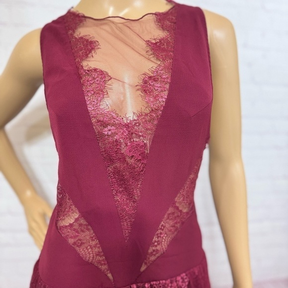 FREE PEOPLE “Dove Dress” Partial sheer Lace Drop waist tiered Skirt Size 10 GUC - Picture 3 of 16